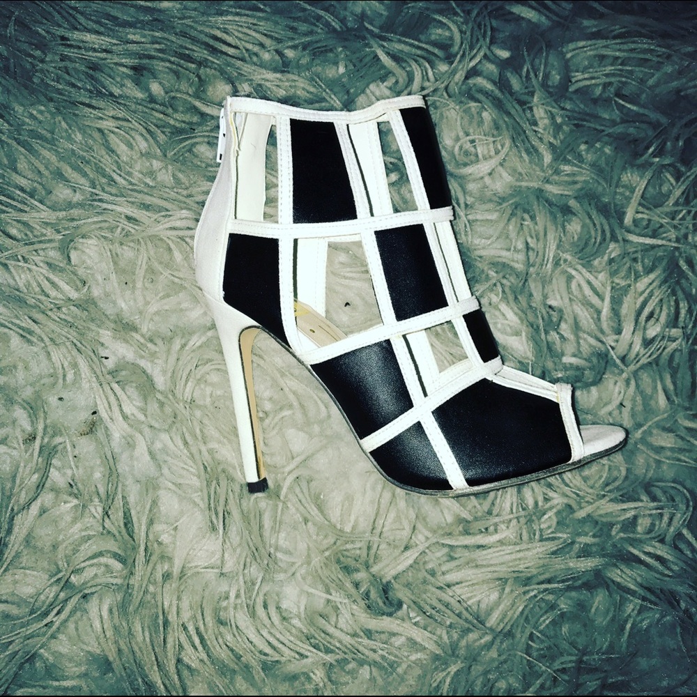 Black and white cutout heels