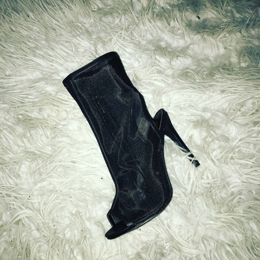 Black mesh peep toe sandals new with box