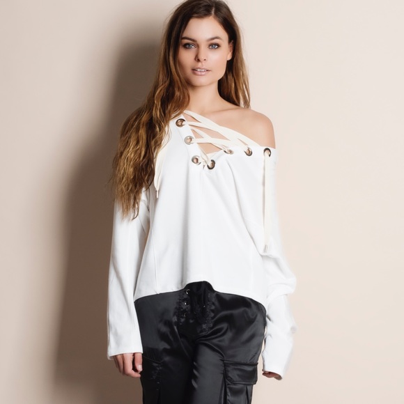 Bare Anthology Tops - Lace Up Sweater Hoodie Top