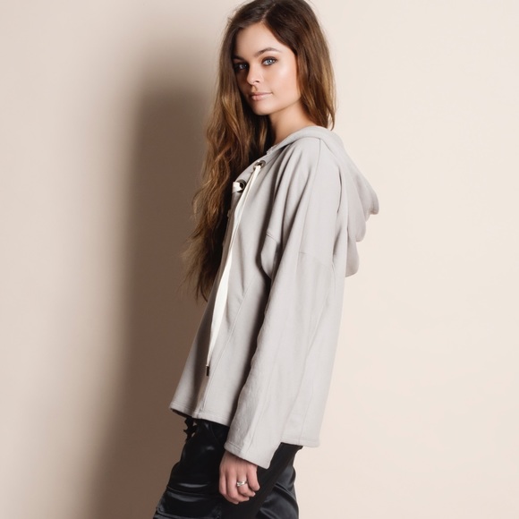 Lace Up Hoodie Sweater Top - Picture 2 of 3