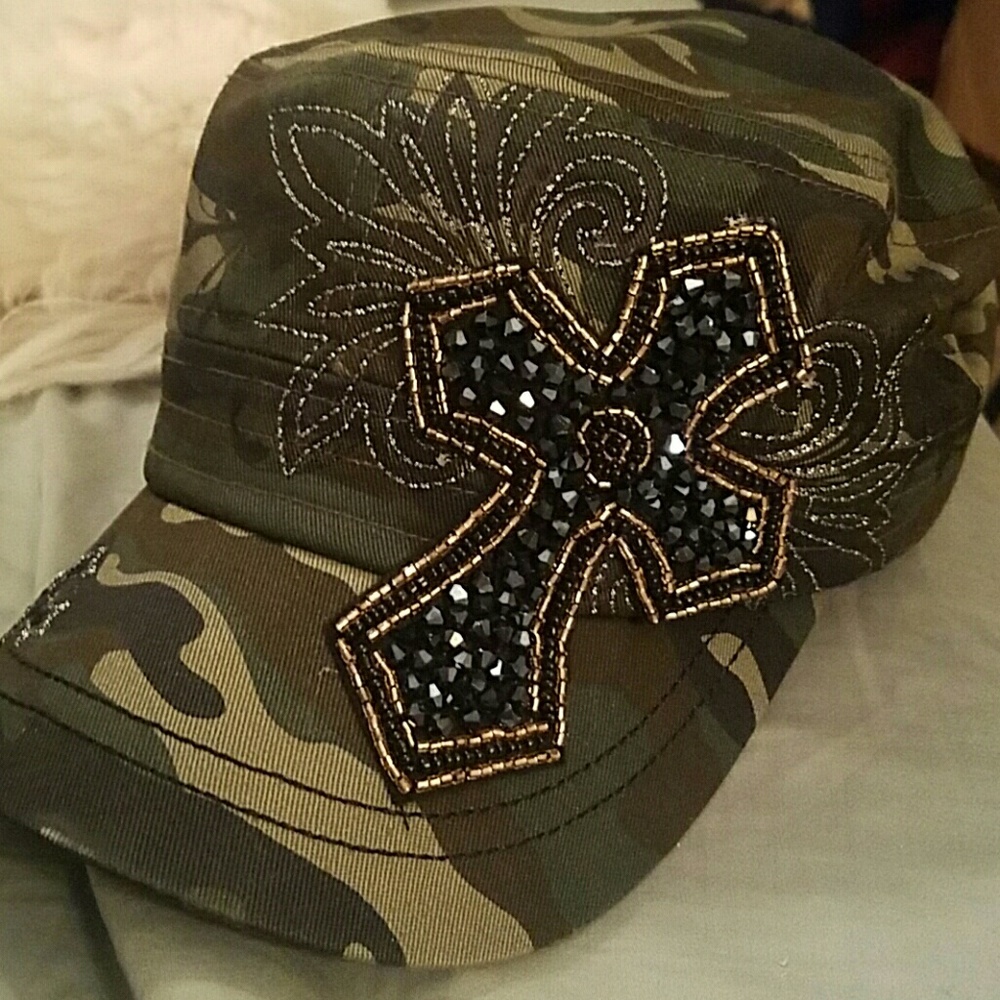 Beaded cross camo adjustable cadet GI hat