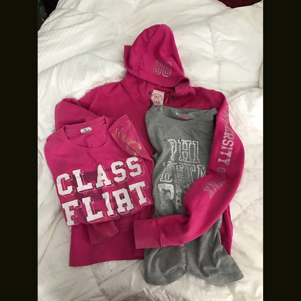 💖 VS PINK Rhinestone Zip Hoodie & 2 PINK Tees!
