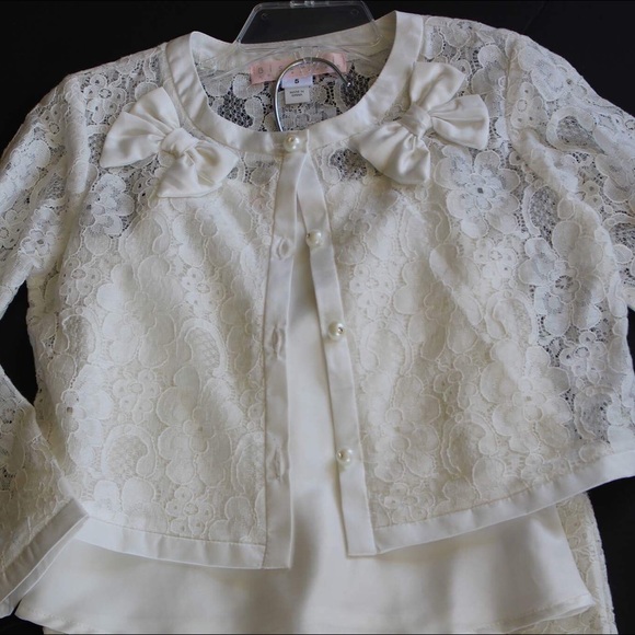 Girls ivory lace and silk pants set - Picture 2 of 2