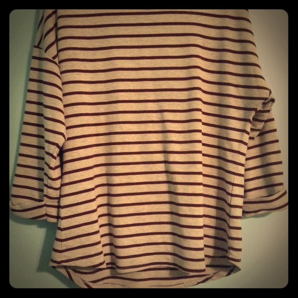 Burgundy and gray striped sweater