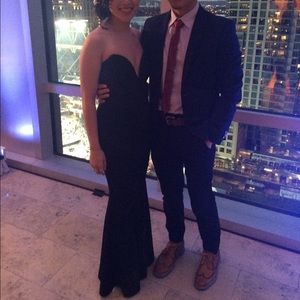 Sexy deep V black cocktail dress