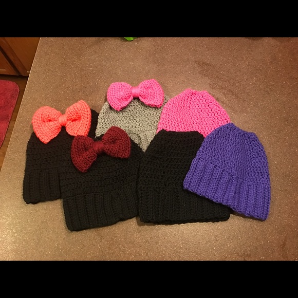 Other - Handmade crochet messy bun beanies