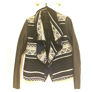 Black & Blue Tribal Print Faux Leather Jacket