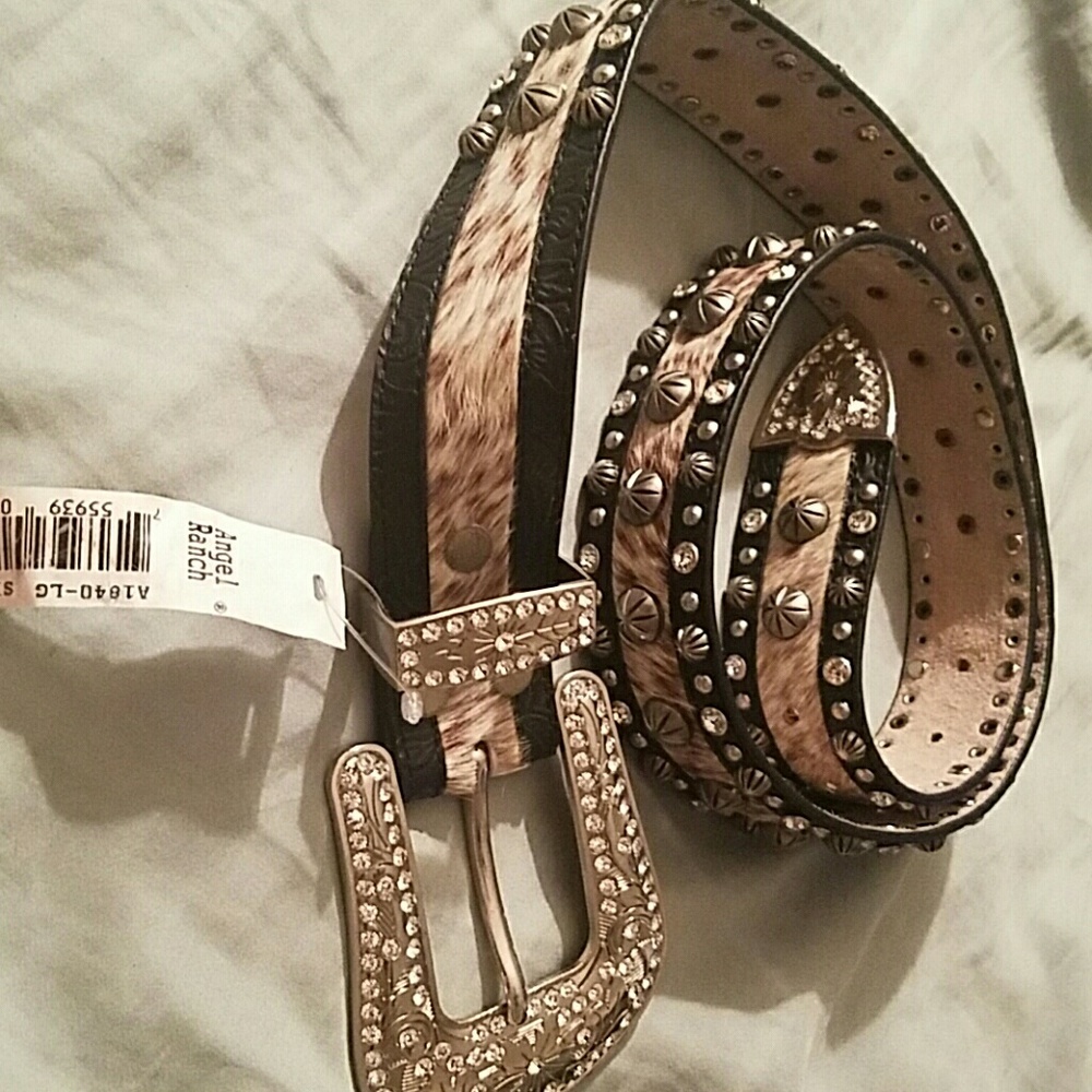 Genuine leather studded cow hide bedazzled belt