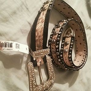 Genuine leather studded cow hide bedazzled belt