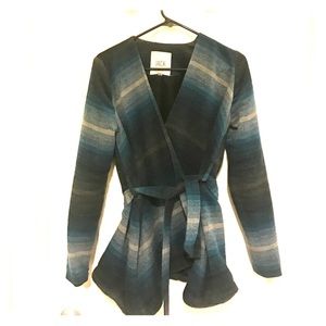 Teal/Black/Beige Striped Collarless Blazer