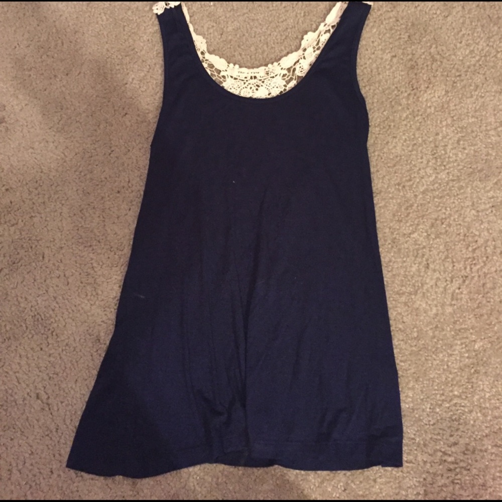 Navy Blue & Lace Tank Top
