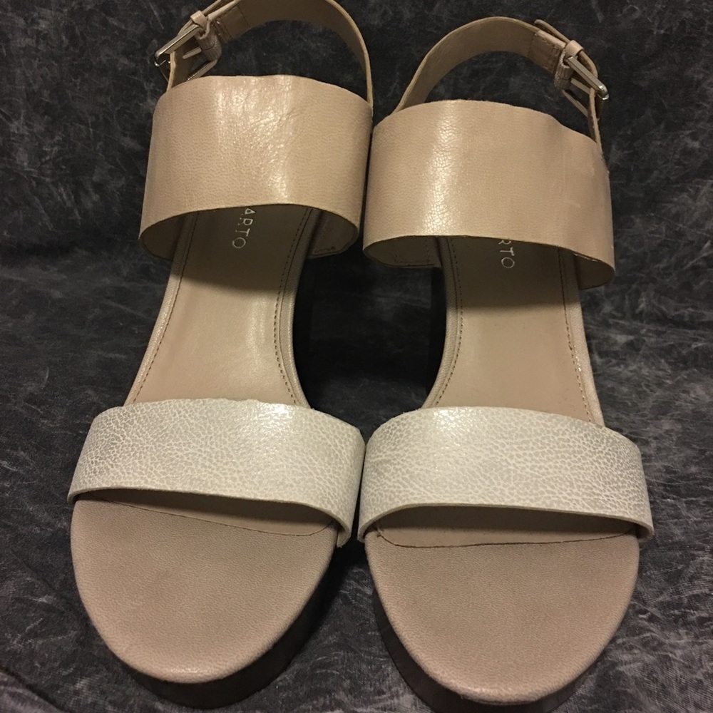 Nude and Brown Strappy Wedges