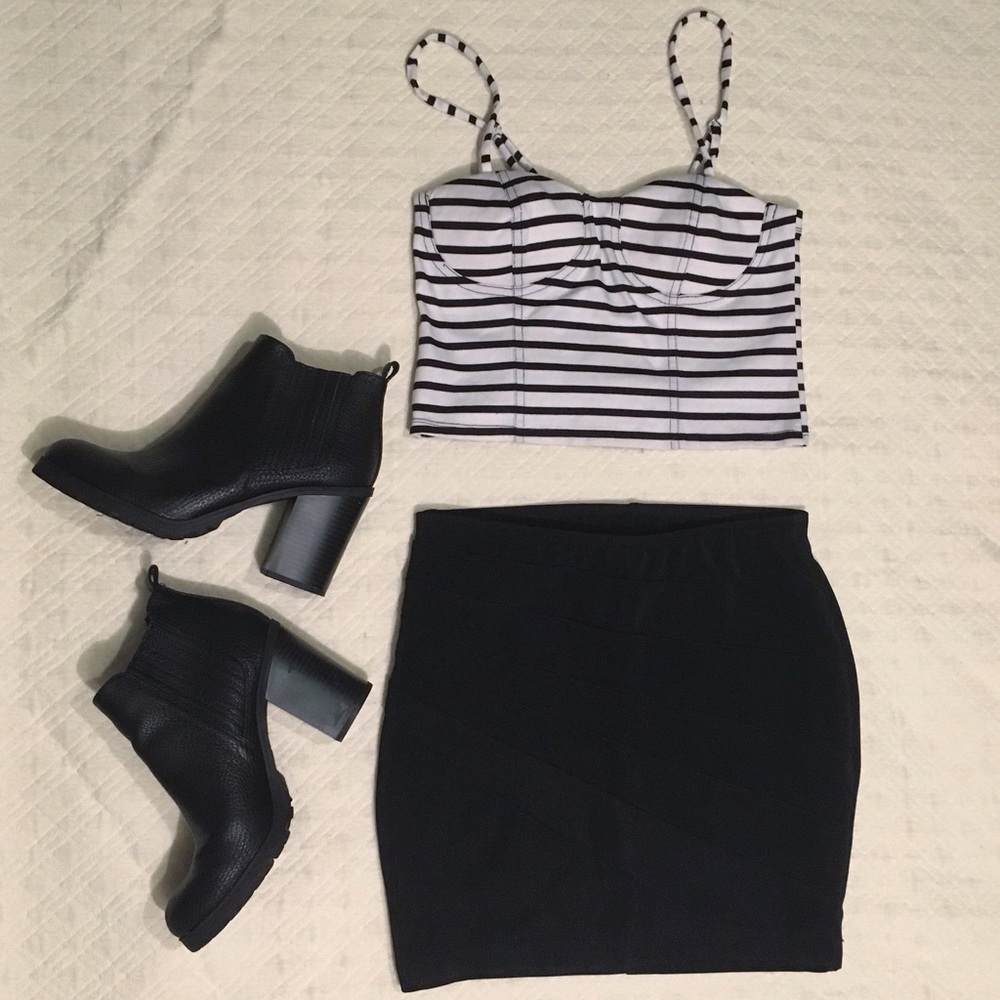 Black and white striped crop top