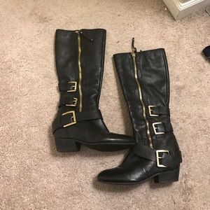 Black Leather Boots w/ Gold Zipper