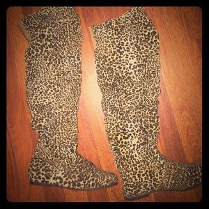 Knee high leapord print boots