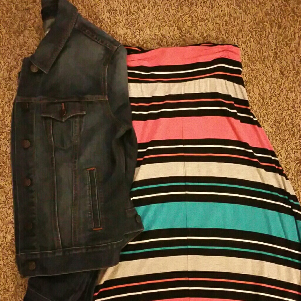 Coral and teal striped maxi skirt.