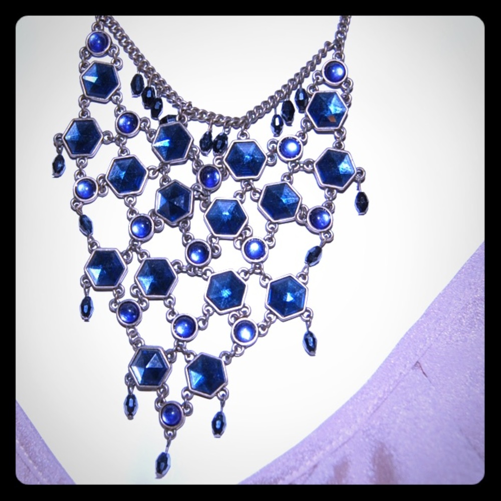Blue Vintage Openwork Bib Necklace!