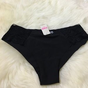 BNWT PINK Victoria's Secret black panty with lace