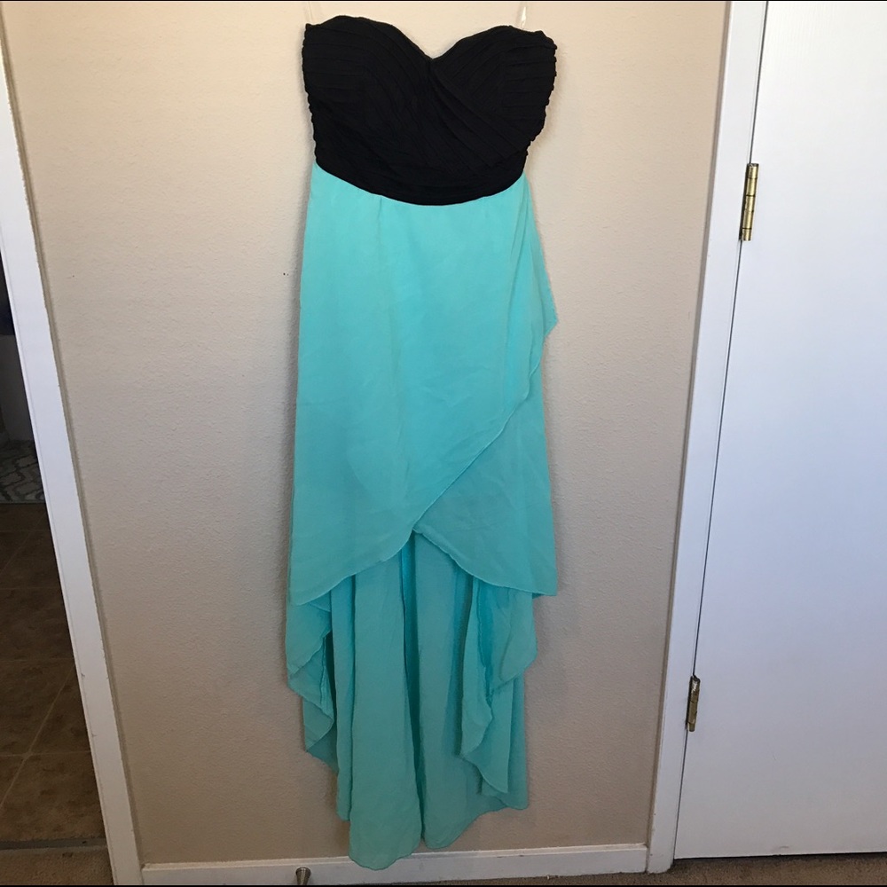 Teal strapless high low dress