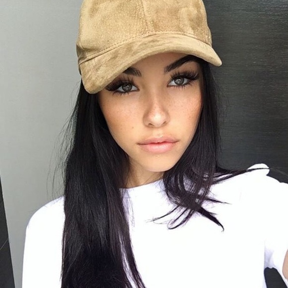 Instagram Tan faux suede baseball cap