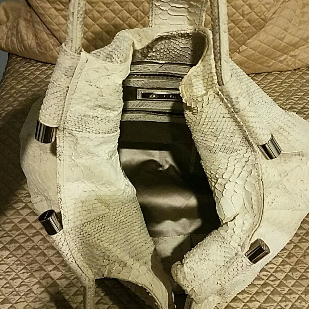 Beige Devi Kroell Matte Python Snake Skin Handbag - image 3