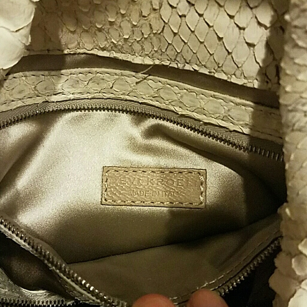 Beige Devi Kroell Matte Python Snake Skin Handbag - image 5