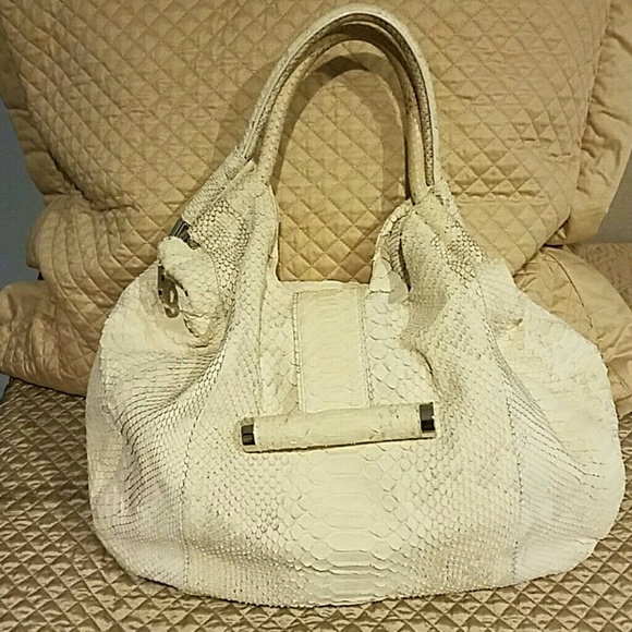 Beige Devi Kroell Matte Python Snake Skin Handbag - Picture 1 of 6