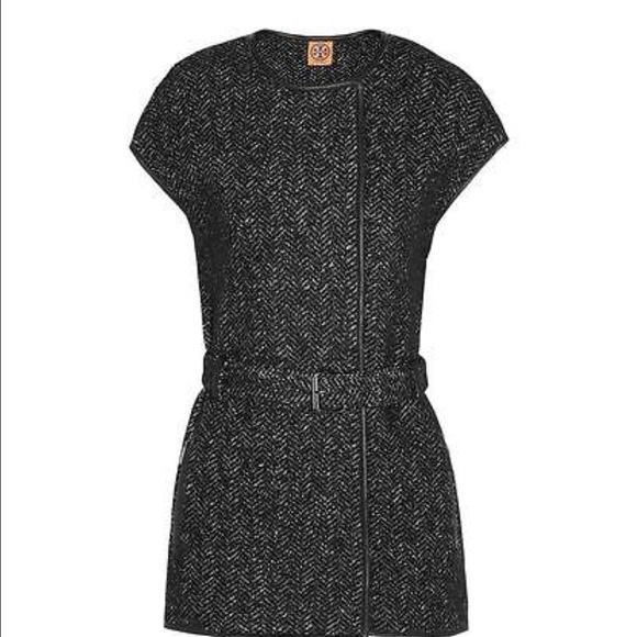 Tory Burch tweed vest wool with black leather trim