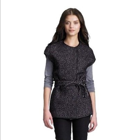 Tory Burch tweed vest wool with black leather trim