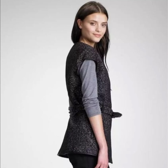 Tory Burch tweed vest wool with black leather trim