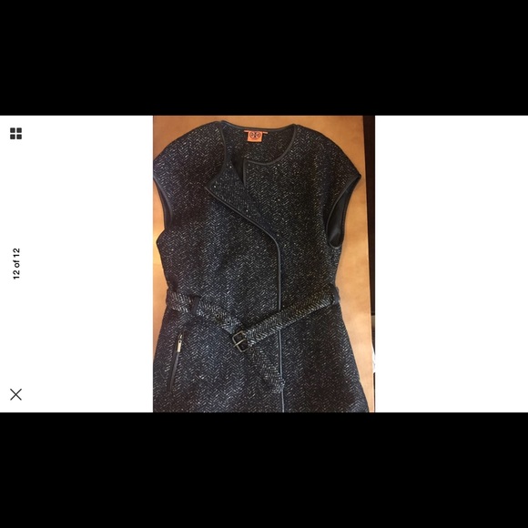 Tory Burch tweed vest wool with black leather trim