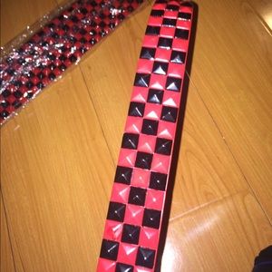 Red and Black leather studded belt