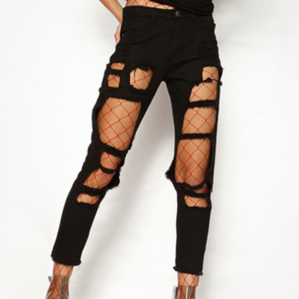 Black RIPPED MOM JEANS - Picture 1 of 3