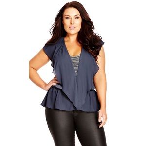 NWT BLUE EMBELLISHED FLOUNCE TOP CITY CHIC