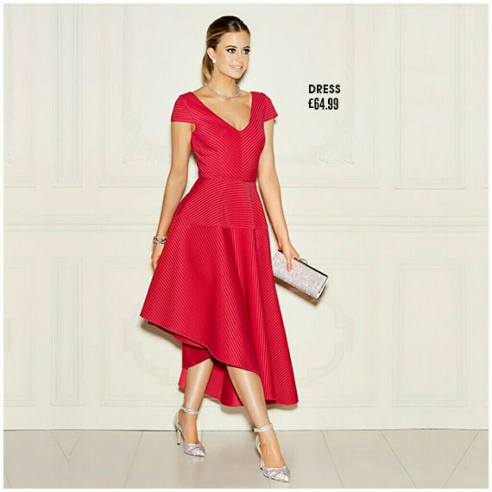 Pink Ribbed V Neck Asymmetrical Dress
