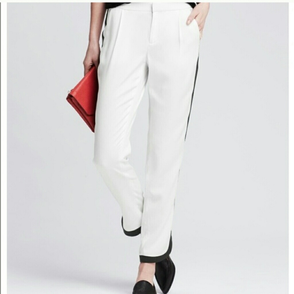 Piped white draped pant