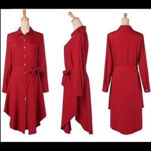 Red Button Down Shirt Dress w/Removable Belt.