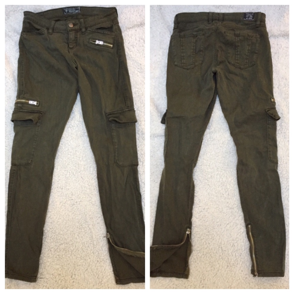 GUESS Cargo Green Skinny Ankle Zip Jeans