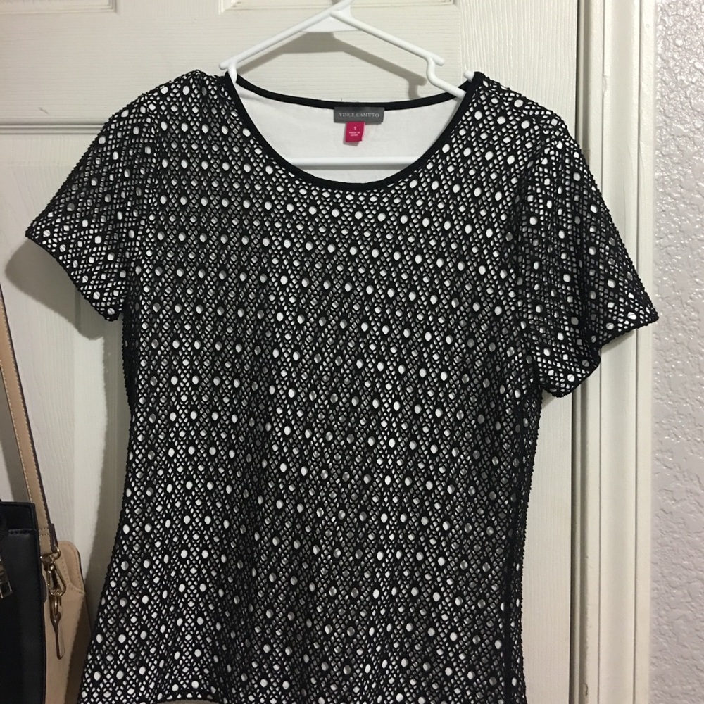 Vince Camuto Mesh Knit Top Black&White Size S