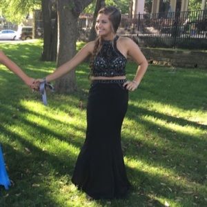 Black two-piece prom dress