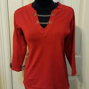 Red Hot Gold Chain Lace up Top