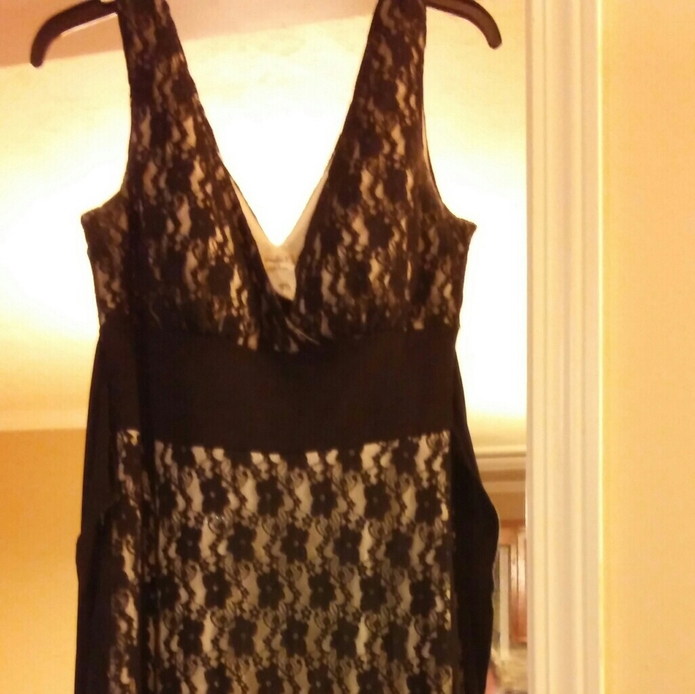 Gently worn flowered black sheer  sleeveless dress