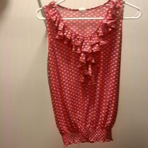 Vintage EUC silky polka dot ruffled top S