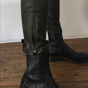 Green 100% leather pants