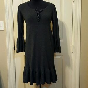 Grey Sweater Dress w/ Ruffle Bodice, sleeves, hem