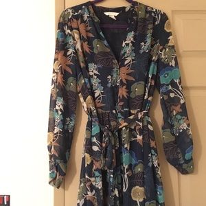 Long navy blue print dress