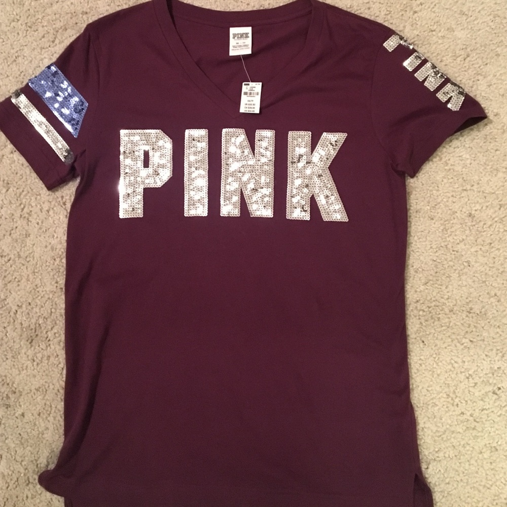 BNWT Victoria's Secret PINK S/S Bling V-Neck Tee