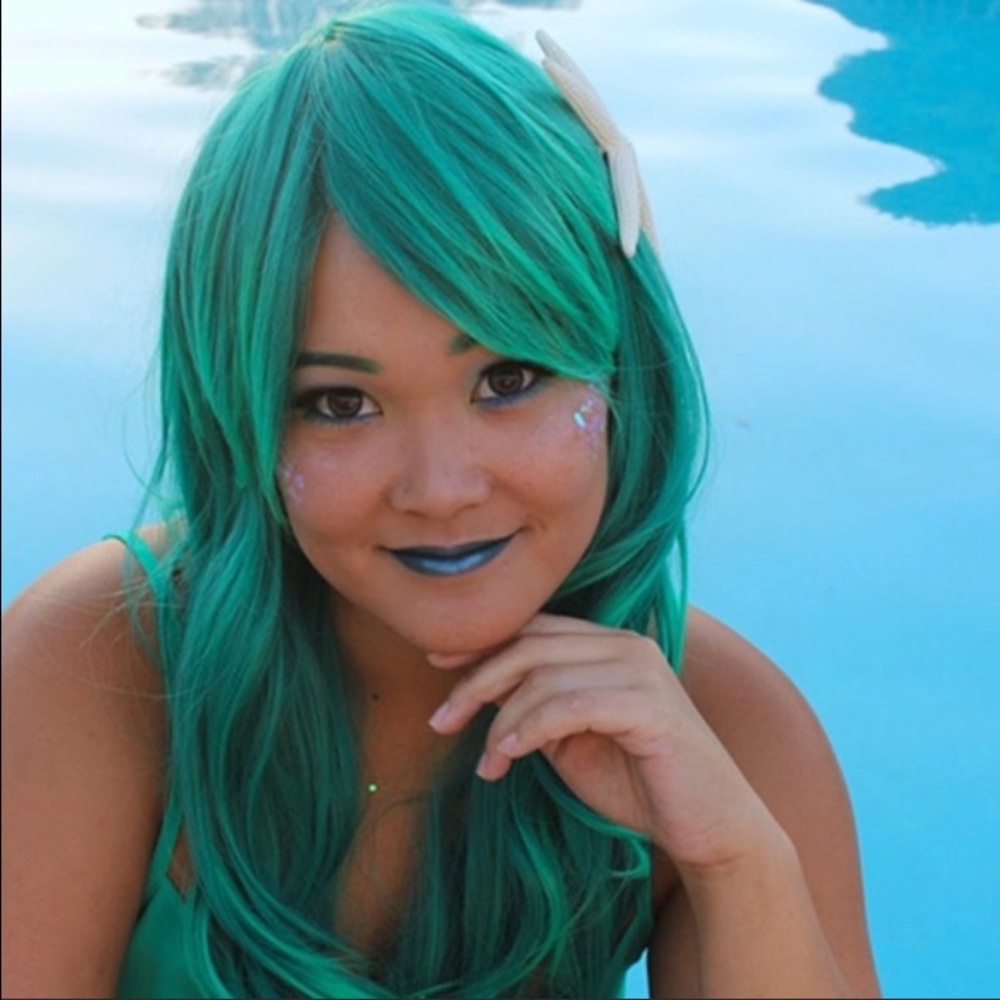 65cm Long Curl Costume Wig - Gradient Green ombré