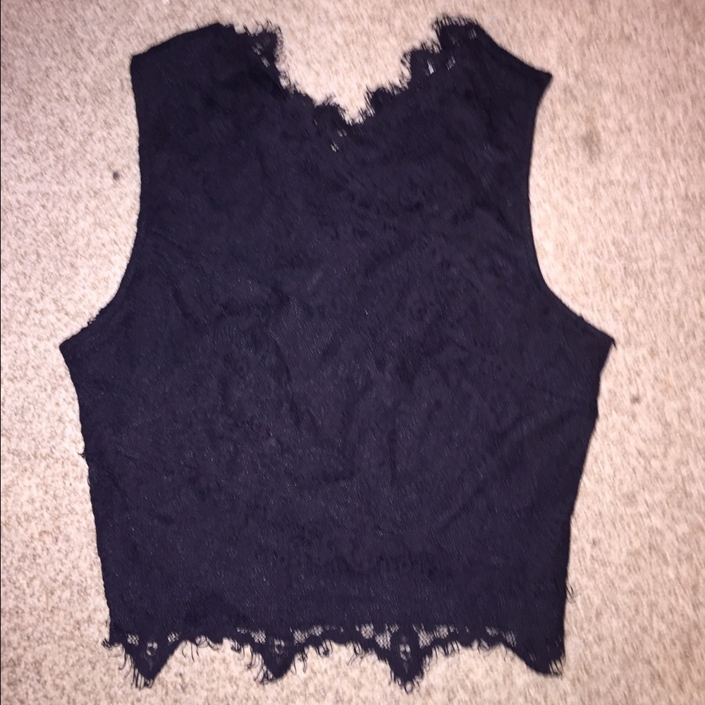 Black Lace crop top with zipper down back