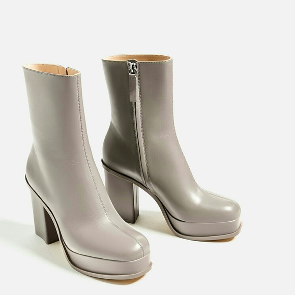 zara embossed leather platform ankle boots